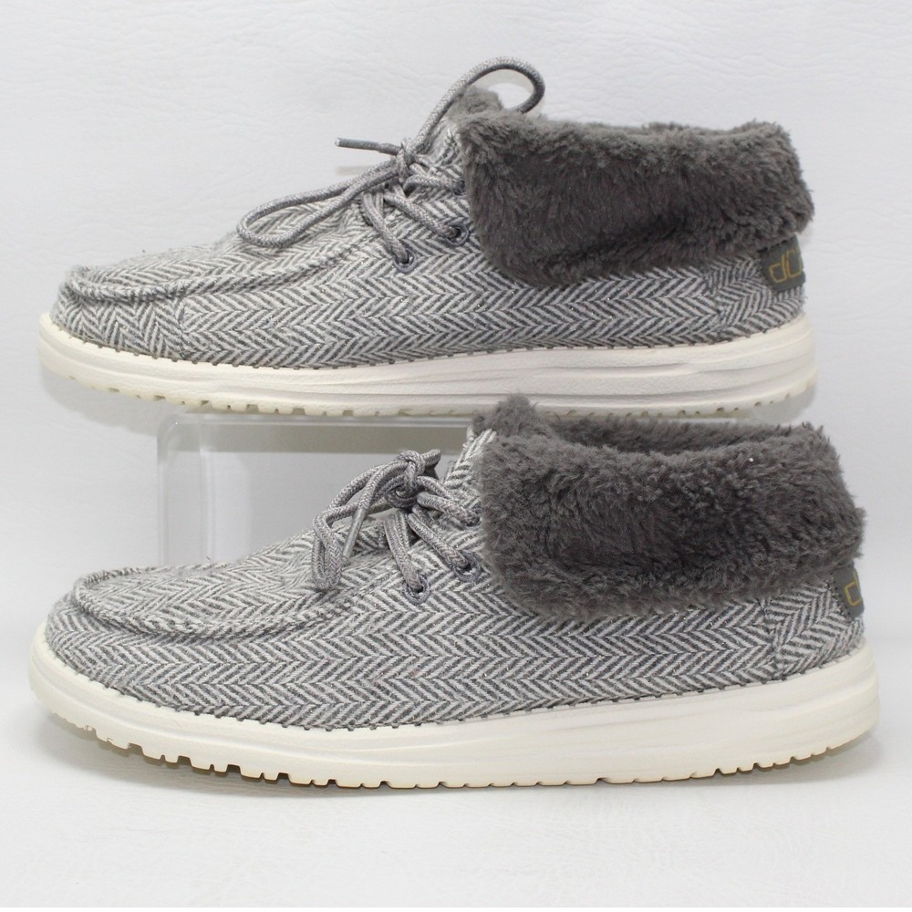 Hey Dude Britt Herringbone Grey Faux Fur Lined‎ Ankle Boots Womens 9 121773133